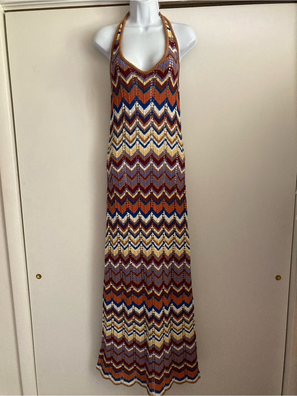 Anthropologie Faithfull Elisa Knit Zigzag Stripe Open Knit Maxi Dress, NWT Sz 6 - Picture 4 of 16